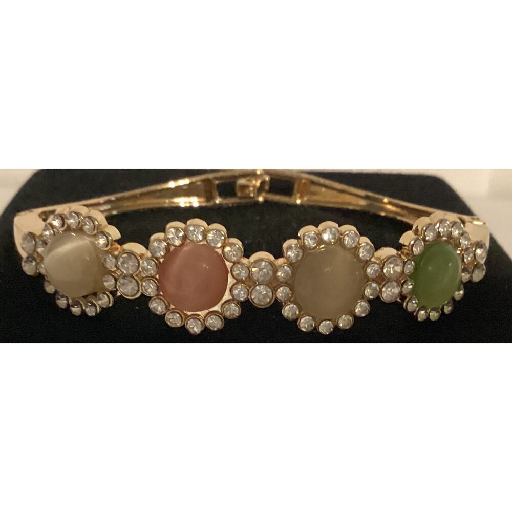 2765 NWOT Rose Gold Bracelet Bangle W/Pink Blue Beads and Cubic Zirconia Crystal